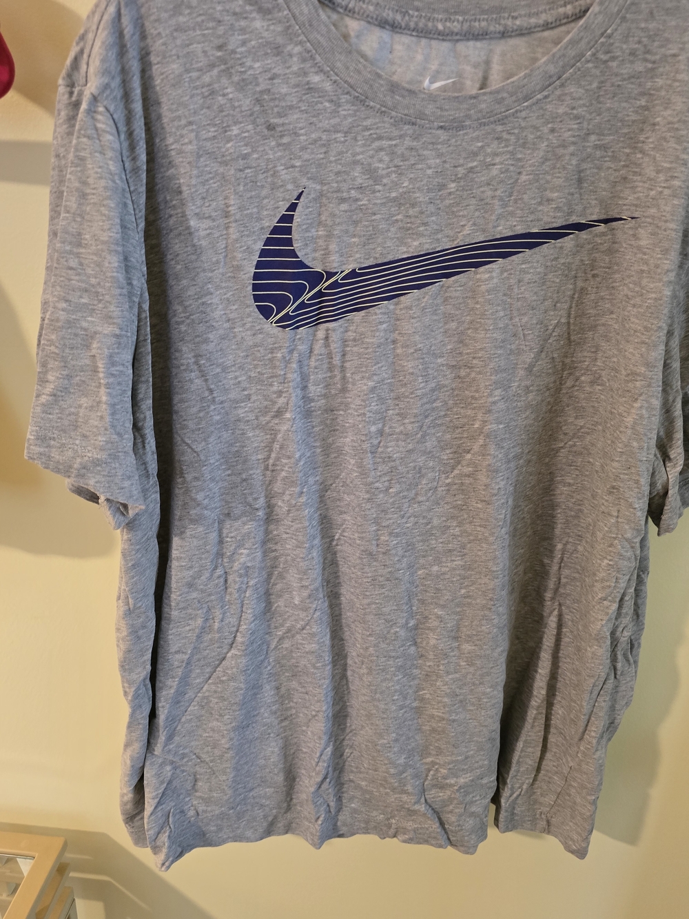 Nike Short Sleeve Heather Gray Tee with Navy Wave Swoosh